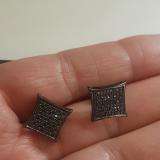 0.23 Carat (ctw) Black Plated Sterling Silver Real Black Diamond Kite Shape Men's Hip Hop Iced Micro Pave Stud Earrings 1/4 CT