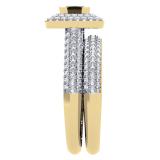 1.40 Carat (Ctw) 10K Yellow Gold Princess & Round Cut Black & White Diamond Ladies Halo Bridal Engagement Ring With Matching Band Set
