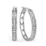 0.30 Carat (ctw) Sterling Silver Real Round Cut Diamond Ladies Hoop Earrings 1/3 CT