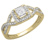 0.80 Carat (ctw) 18K Yellow Gold Princess & Round Diamond Ladies Swirl Bridal Halo Style Engagement Ring 3/4 CT
