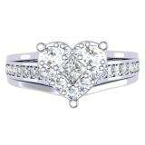 0.70 Carat (ctw) 10K White Gold Princess & Round Diamond Ladies Bridal Heart Shaped Promise Engagement Ring 3/4 CT