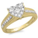 0.70 Carat (ctw) 14K Yellow Gold Princess & Round Diamond Ladies Bridal Heart Shaped Promise Engagement Ring 3/4 CT