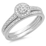 0.50 Carat (ctw) 10K White Gold Round Diamond Ladies Halo Style Bridal Engagement Ring With Matching Band Set 1/2 CT