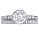 0.50 Carat (ctw) 10K White Gold Round Diamond Ladies Halo Style Bridal Engagement Ring With Matching Band Set 1/2 CT