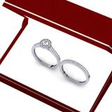 0.50 Carat (ctw) 10K White Gold Round Diamond Ladies Halo Style Bridal Engagement Ring With Matching Band Set 1/2 CT