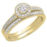 0.50 Carat (ctw) 10K Yellow Gold Round Diamond Ladies Halo Style Bridal Engagement Ring With Matching Band Set 1/2 CT