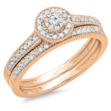 0.50 Carat (ctw) 14K Rose Gold Round Diamond Ladies Halo Style Bridal Engagement Ring With Matching Band Set 1/2 CT