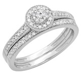 0.50 Carat (ctw) 14K White Gold Round Diamond Ladies Halo Style Bridal Engagement Ring With Matching Band Set 1/2 CT