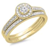 0.50 Carat (ctw) 14K Yellow Gold Round Diamond Ladies Halo Style Bridal Engagement Ring With Matching Band Set 1/2 CT