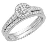 0.50 Carat (ctw) 18K White Gold Round Diamond Ladies Halo Style Bridal Engagement Ring With Matching Band Set 1/2 CT