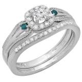0.50 Carat (ctw) 10K White Gold Round White and Blue Diamond Ladies Halo Style Bridal Engagement Ring With Matching Band Set 1/2 CT