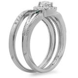 0.50 Carat (ctw) 10K White Gold Round White and Blue Diamond Ladies Halo Style Bridal Engagement Ring With Matching Band Set 1/2 CT