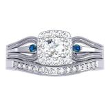 0.50 Carat (ctw) 10K White Gold Round White and Blue Diamond Ladies Halo Style Bridal Engagement Ring With Matching Band Set 1/2 CT