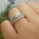 0.50 Carat (ctw) 10K White Gold Round White and Blue Diamond Ladies Halo Style Bridal Engagement Ring With Matching Band Set 1/2 CT