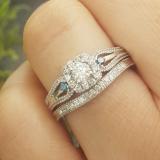 0.50 Carat (ctw) 10K White Gold Round White and Blue Diamond Ladies Halo Style Bridal Engagement Ring With Matching Band Set 1/2 CT