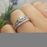 0.50 Carat (ctw) 14K White Gold Round White and Blue Diamond Ladies Halo Style Bridal Engagement Ring With Matching Band Set 1/2 CT