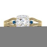 0.50 Carat (ctw) 14K Yellow Gold Round White and Blue Diamond Ladies Halo Style Bridal Engagement Ring With Matching Band Set 1/2 CT