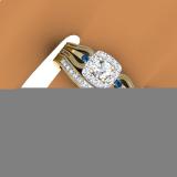 0.50 Carat (ctw) 14K Yellow Gold Round White and Blue Diamond Ladies Halo Style Bridal Engagement Ring With Matching Band Set 1/2 CT