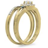 0.50 Carat (ctw) 18K Yellow Gold Round White and Blue Diamond Ladies Halo Style Bridal Engagement Ring With Matching Band Set 1/2 CT