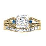 0.50 Carat (ctw) 18K Yellow Gold Round White and Blue Diamond Ladies Halo Style Bridal Engagement Ring With Matching Band Set 1/2 CT