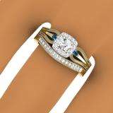 0.50 Carat (ctw) 18K Yellow Gold Round White and Blue Diamond Ladies Halo Style Bridal Engagement Ring With Matching Band Set 1/2 CT