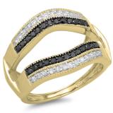 0.55 Carat (ctw) 14K Yellow Gold Round Black & White Diamond Ladies Double Row Anniversary Wedding Band Milgrain Guard Double Ring 1/2 CT