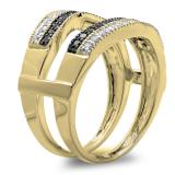 0.55 Carat (ctw) 14K Yellow Gold Round Black & White Diamond Ladies Double Row Anniversary Wedding Band Milgrain Guard Double Ring 1/2 CT