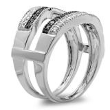 0.55 Carat (ctw) 18K White Gold Round Black & White Diamond Ladies Double Row Anniversary Wedding Band Milgrain Guard Double Ring 1/2 CT