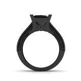 5.10 Carat (ctw) Black Rhodium Plated 10K White Gold Princess & Round Black Diamond Ladies Vintage Style Solitaire With Accents Bridal Engagement Ring