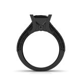 5.10 Carat (ctw) Black Rhodium Plated 18K White Gold Princess & Round Black Diamond Ladies Vintage Style Solitaire With Accents Bridal Engagement Ring