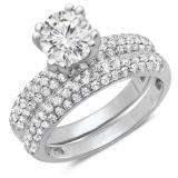2.00 Carat (Ctw) 10K White Gold Round Cut Diamond Ladies Bridal Engagement Ring With Matching Band Set 2 CT