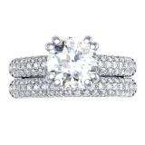 2.00 Carat (Ctw) 10K White Gold Round Cut Diamond Ladies Bridal Engagement Ring With Matching Band Set 2 CT