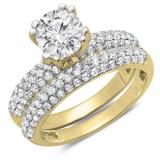 2.00 Carat (Ctw) 14K Yellow Gold Round Cut Diamond Ladies Bridal Engagement Ring With Matching Band Set 2 CT
