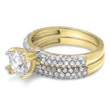 2.00 Carat (Ctw) 14K Yellow Gold Round Cut Diamond Ladies Bridal Engagement Ring With Matching Band Set 2 CT