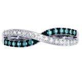0.25 Carat (ctw) 10K White Gold Round Blue & White Diamond Anniversary Wedding Band Swirl Ring 1/4 CT