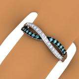 0.25 Carat (ctw) 10K White Gold Round Blue & White Diamond Anniversary Wedding Band Swirl Ring 1/4 CT