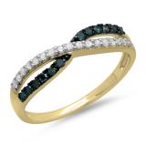 0.25 Carat (ctw) 14K Yellow Gold Round Blue & White Diamond Anniversary Wedding Band Swirl Ring 1/4 CT