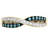 0.25 Carat (ctw) 14K Yellow Gold Round Blue & White Diamond Anniversary Wedding Band Swirl Ring 1/4 CT