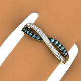 0.25 Carat (ctw) 14K Yellow Gold Round Blue & White Diamond Anniversary Wedding Band Swirl Ring 1/4 CT
