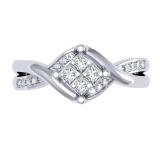 0.33 Carat (ctw) 10K White Gold Princess & Round Cut Diamond Ladies Bridal Swirl Wave Engagement Ring 1/3 CT
