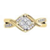 0.33 Carat (ctw) 10K Yellow Gold Princess & Round Cut Diamond Ladies Bridal Swirl Wave Engagement Ring 1/3 CT
