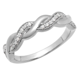 0.15 Carat (ctw) 10K White Gold Round Cut Diamond Ladies Bridal Anniversary Wedding Band Stackable Swirl Ring