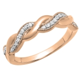 0.15 Carat (ctw) 14K Rose Gold Round Cut Diamond Ladies Bridal Anniversary Wedding Band Stackable Swirl Ring