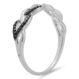 0.10 Carat (ctw) Sterling Silver Round Black Diamond Ladies Swirl Wedding Anniversary Ring 1/10 CT
