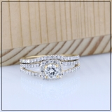 1.00 Carat (ctw) 14K Yellow Gold Round Diamond Ladies Split Shank Halo Bridal Engagement Ring With Matching Band Set 1 CT