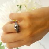 4.00 Carat (ctw) Black Rhodium Plated 10K White Gold Round Black and White Diamond Ladies Vintage Style Solitaire With Accents Bridal Engagement Ring 4 CT