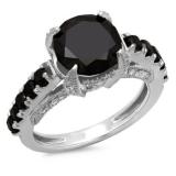 4.50 Carat (ctw)14K White Gold Round Black and White Diamond Ladies Vintage Style Solitaire With Accents Bridal Engagement Ring 4 CT