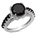 4.00 Carat (ctw)14K White Gold Round Black and White Diamond Ladies Vintage Style Solitaire With Accents Bridal Engagement Ring 4 CT