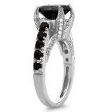 4.00 Carat (ctw)14K White Gold Round Black and White Diamond Ladies Vintage Style Solitaire With Accents Bridal Engagement Ring 4 CT