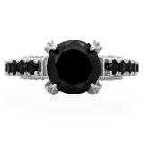 4.00 Carat (ctw)14K White Gold Round Black and White Diamond Ladies Vintage Style Solitaire With Accents Bridal Engagement Ring 4 CT
